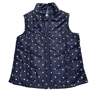 Laura Scott Petite Navy Blue White Polka Dot Puffer Vest Women's Medium